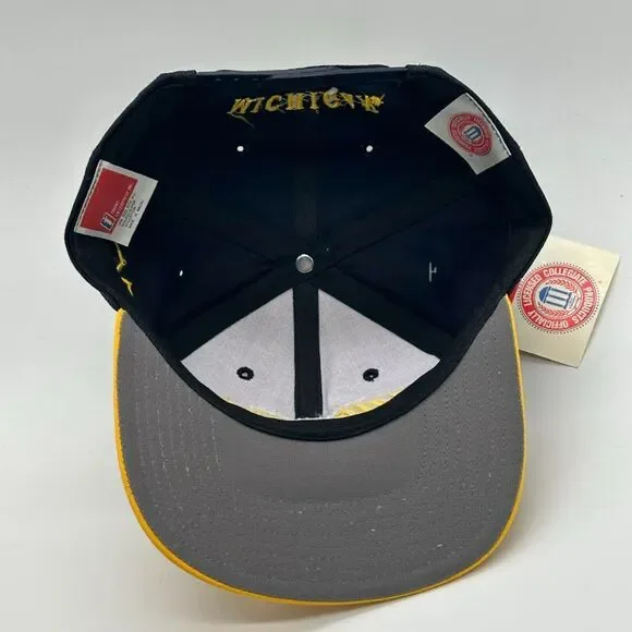 Vtg NWT Wolverines Hat Football U of Michigan Black Yellow Adj Snap Back Cap NEW - Picture 7 of 8